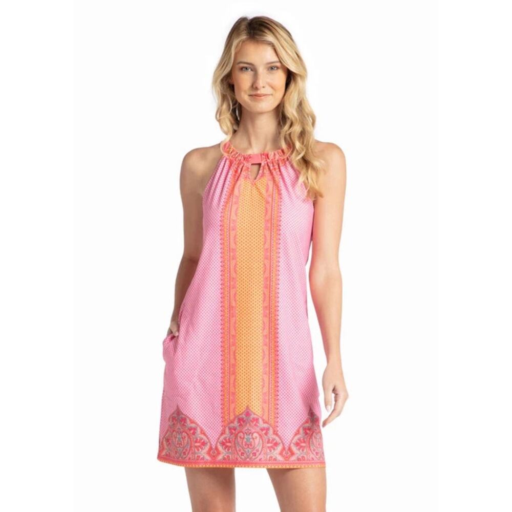 Cabana Life Pink Halter Dress Paisley Print Shift Dress Cover Up Size Large